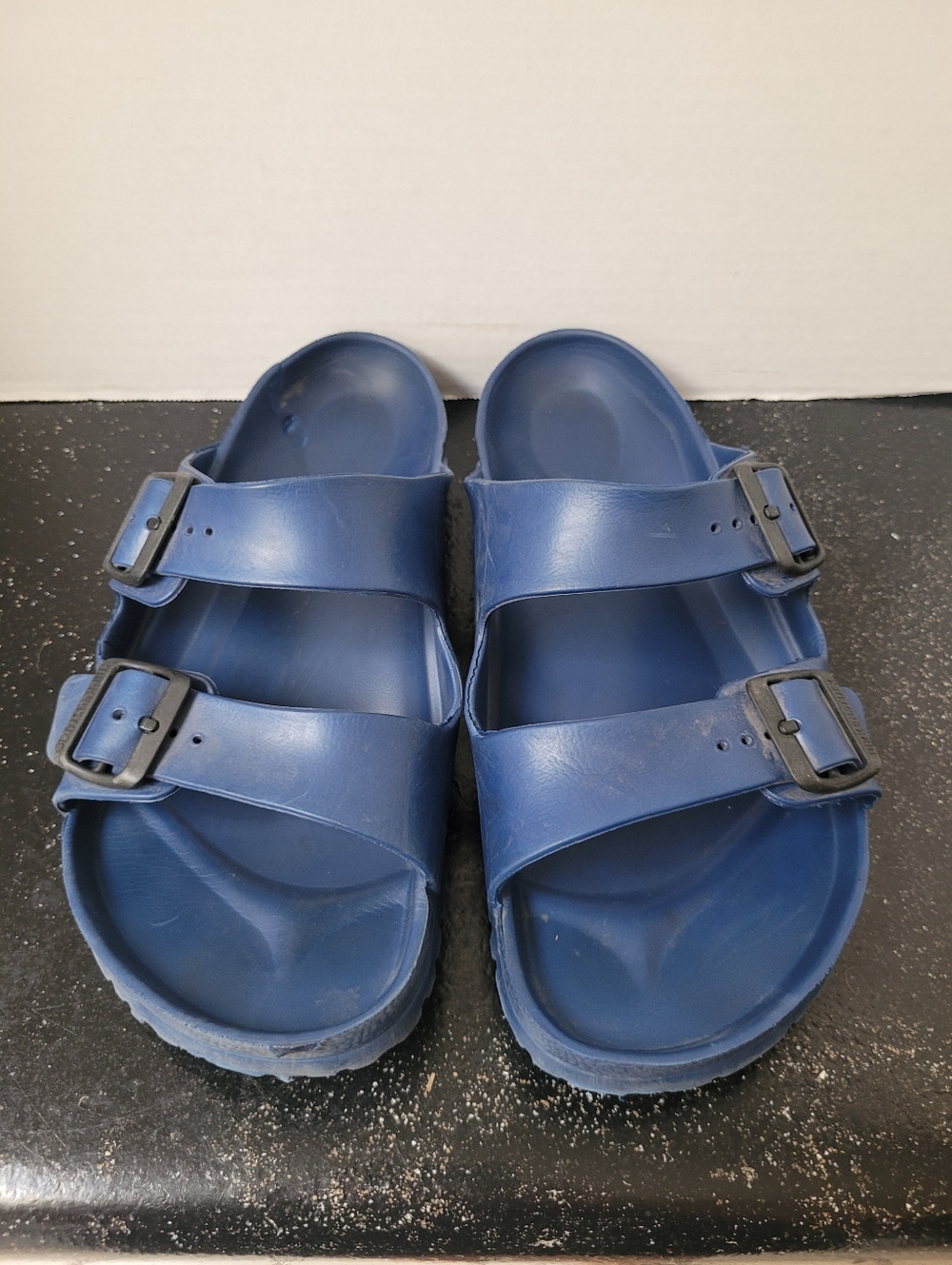 Birkenstock Blue Double Strap Buckle Slide Sandals